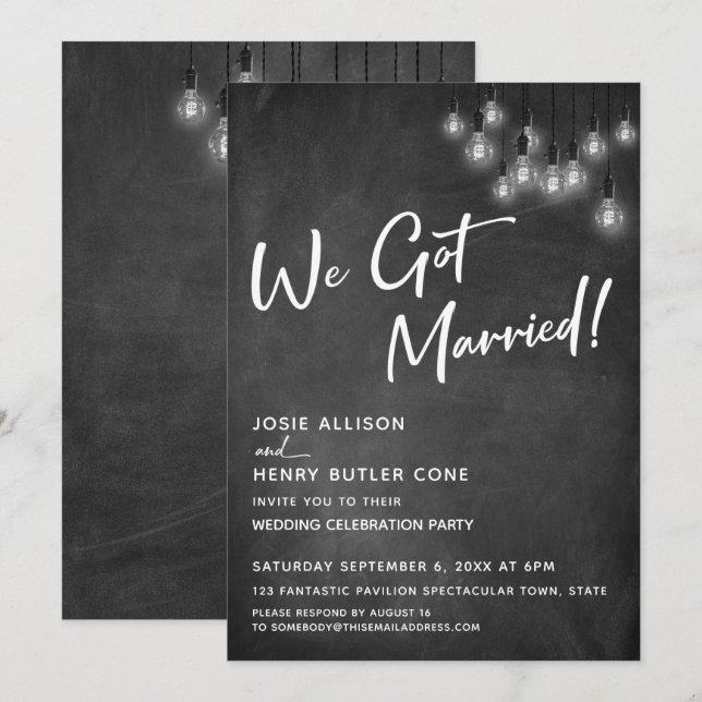 Invitation Tableau noir Lampes Edison Moderne Nous nous somme (Devant / Derrière)