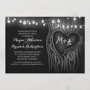 Invitation tableau noir lumières arbre fiançailles romantique