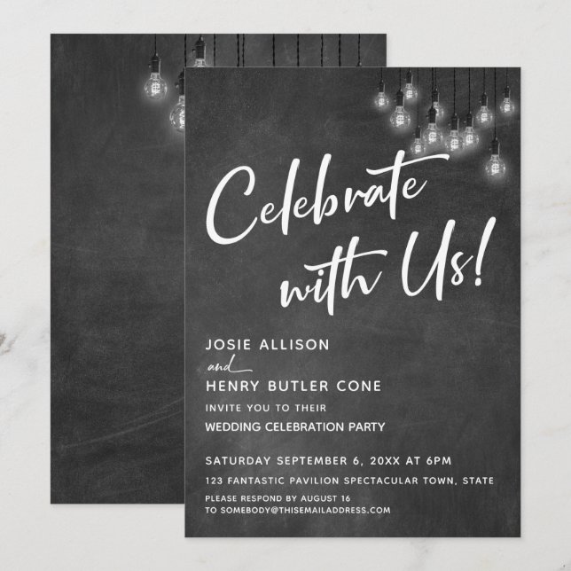 Invitation Tableau noir Lumières Edison Moderne Célébrez avec (Devant / Derrière)