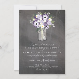Invitation Tableau noir Mason Jar violet Garden MARIAGE