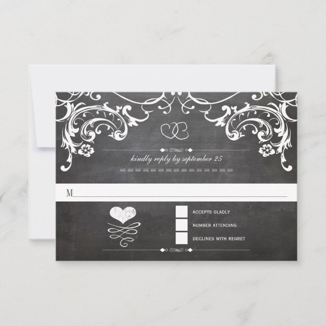 Invitation Tableau noir Met Initiales coeur Typographie RSVP (Devant)