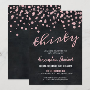 Invitation Tableau noir moderne rose Confetti Dots 30e annive