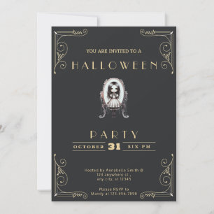 Invitation Tableau noir noir et or gothique victorien Hallowe
