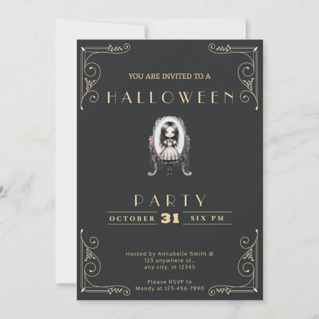 Invitation Tableau noir noir et or gothique victorien Hallowe (Devant)