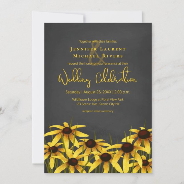 Invitation Tableau noir noir Eyed Susan fleur fleur sauvage (Devant)