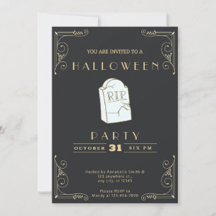 Invitation Tableau noir noir & or gris RIP Tombe Halloween