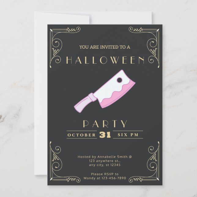Invitation Tableau noir & or Boucher couteau couteau Hallowee (Devant)