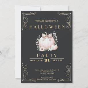 Invitation Tableau noir & or Citrouille Bow Cute Halloween