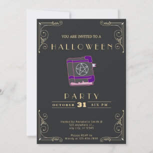 Invitation Tableau noir & or Pentagramme Livre Halloween