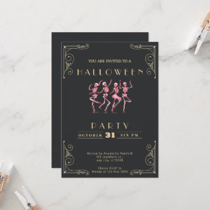 Invitation Tableau noir & or Pink Skeletons Halloween