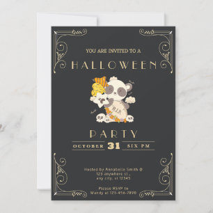 Invitation Tableau noir Panda noir et or Tombe RIP Halloween