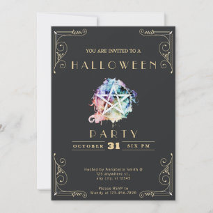 Invitation Tableau noir Pentagramme noir et or Halloween
