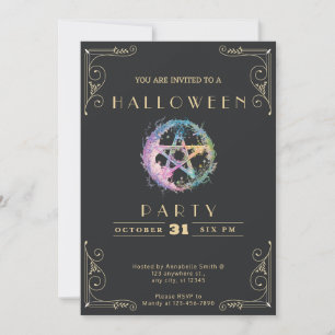 Invitation Tableau noir Pentagramme pastel or Halloween