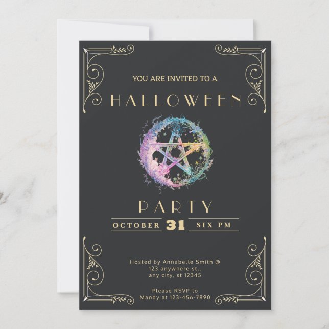 Invitation Tableau noir Pentagramme pastel or Halloween (Devant)