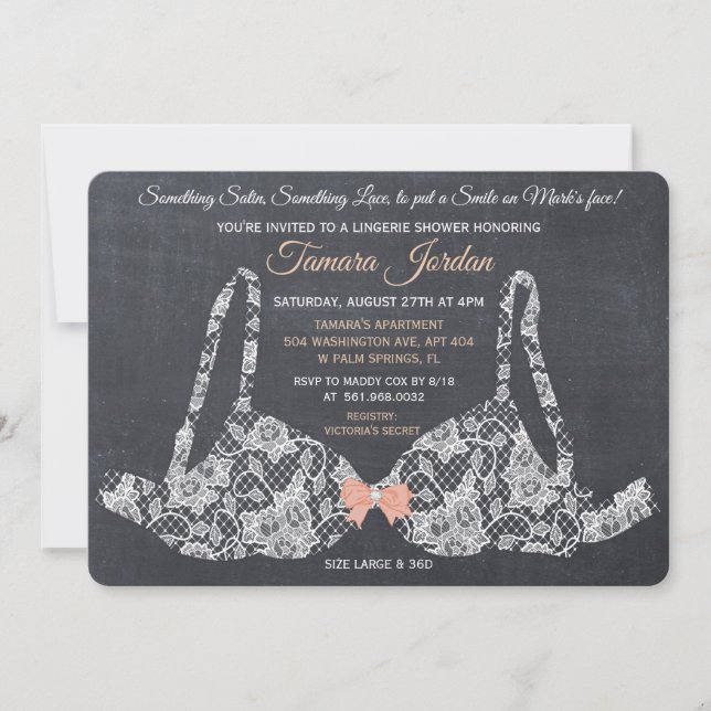 Invitation tableau noir pour douche lingerie souti (Devant)