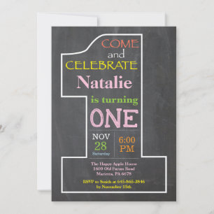 Invitation tableau noir pour les 1 an d'une fille