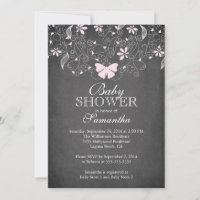 Tableau noir rose Baby shower fille papillon