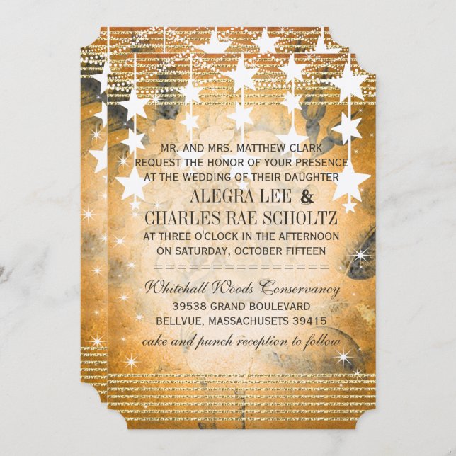 Invitation Tableau noir rose Mariage or sous les étoiles (Devant / Derrière)