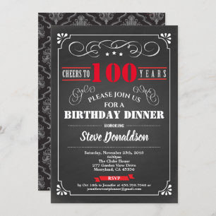 Invitation Tableau noir rouge rétro à 100e anniversaire