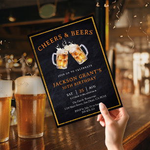 Invitation Tableau Noir Rustique Anniversaire Cheers & Beers 