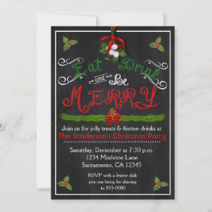 Invitation tableau noir vintage Noël Manger Boire