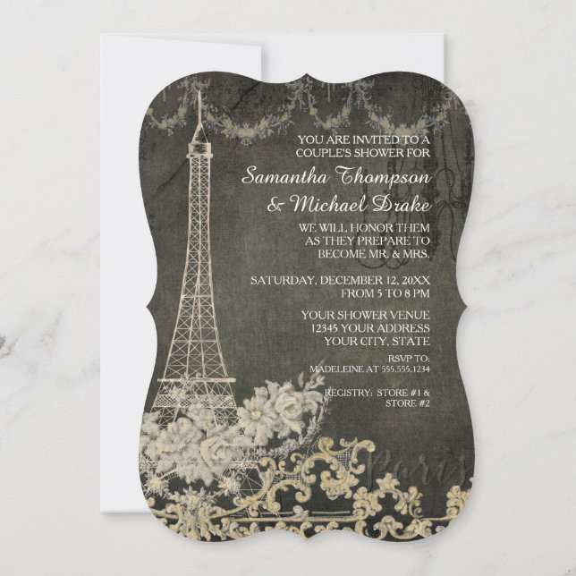 Invitation Tableau noir Vintage Paris Couple Parisien Shower  (Dos)