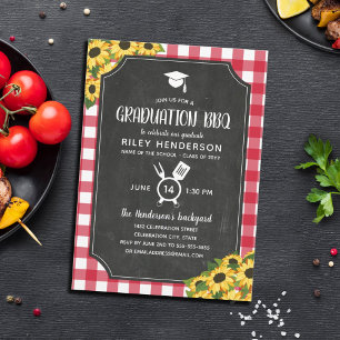 Invitation Tableau rouge En vichy Sunflower Graduation BBQ
