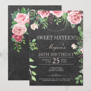 Invitation Tableau Rustique rose Roses Sweet sixteen de jardi