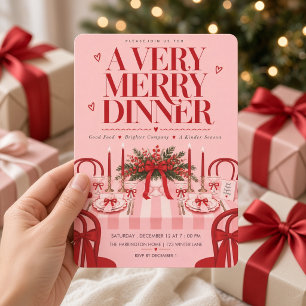 Invitation Tablescape de Noël avec ruban rose rouge pour dîne