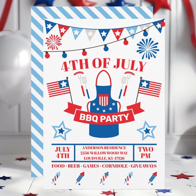 Invitation Tablier de barbecue du 4 juillet bleu clair Fête B (Créateur téléchargé)