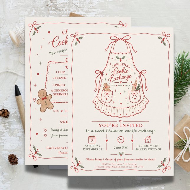 Invitation Tablier d'échange de biscuits de Noël (Christmas Cookie Exchange Apron Invitation)