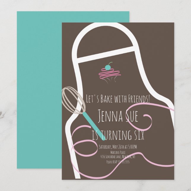Invitation Tablier pour cupcakes de fête d'anniversaire (Devant / Derrière)