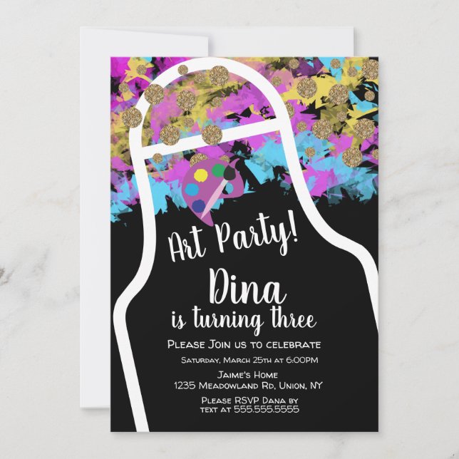 Invitation Tabliers de peinture Art éclaboussure pour fête d' (Devant)