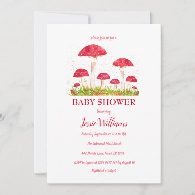 Invitation Tabourets Baby shower Champignons Nature rouge (Devant)