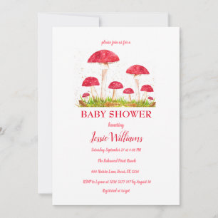 Invitation Tabourets Baby shower Champignons Nature rouge