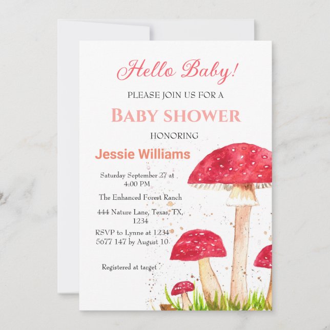 Invitation Tabourets Baby shower Champignons Nature rouge (Devant)