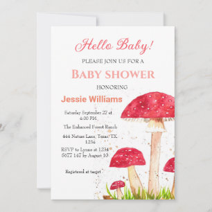 Invitation Tabourets Baby shower Champignons Nature rouge