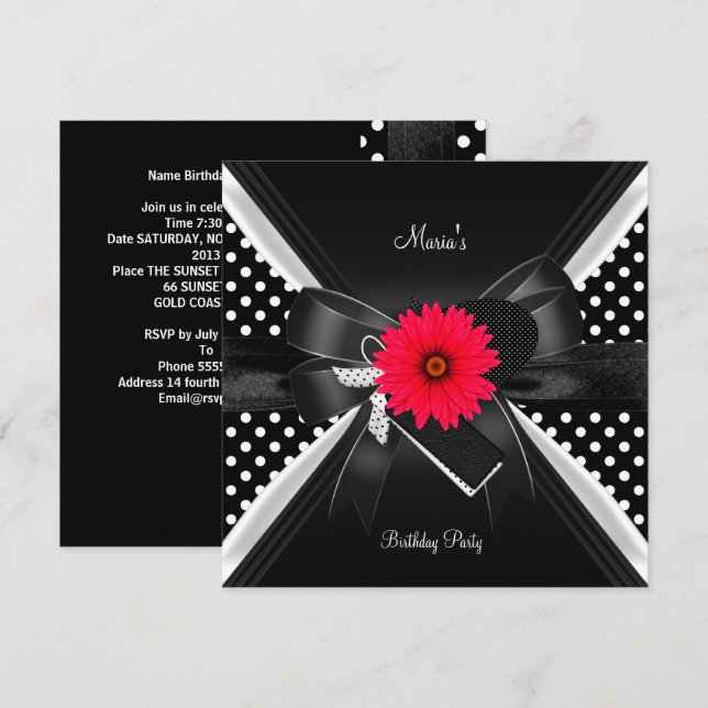 Invitation Tache de naissance Fête Anniversaire Polka Point N (Devant / Derrière)