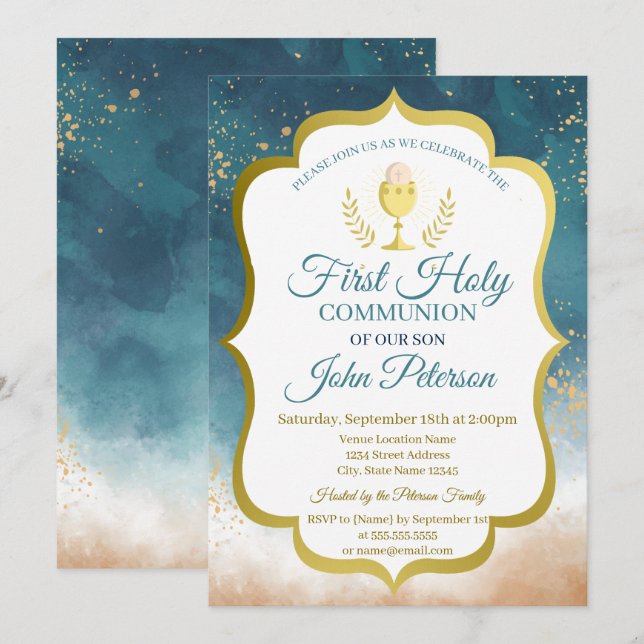 Invitation Tache de peinture, Calice Première communion (Devant / Derrière)