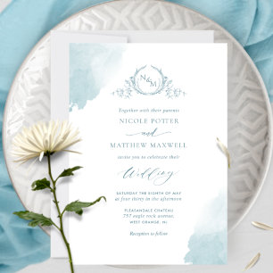 Invitation Taches d'aquarelle en verre de mer chic, Mariage M