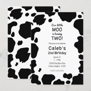 Invitation Taches de vache Moo Impression noir et blanc Fête 