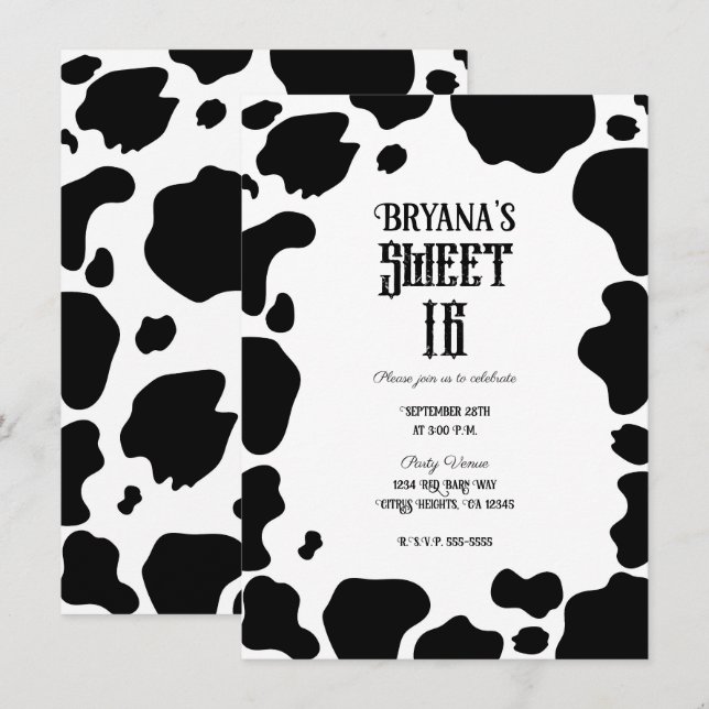 Invitation Taches de vache Moo Imprimé Noir & Blanc Rustique  (Devant / Derrière)