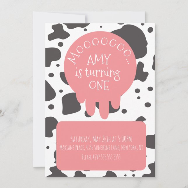 Invitation Taches de vache motif marron rose Fête d'anniversa (Devant)