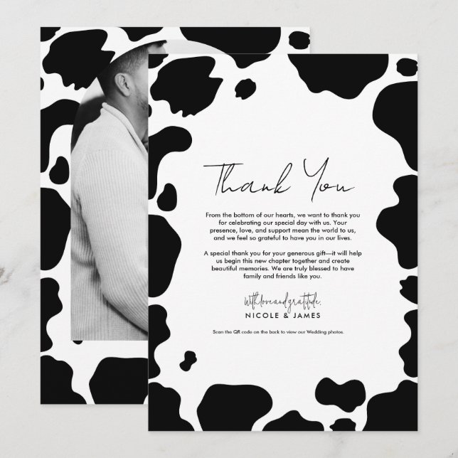 Invitation Taches de vache qui mugit Impression Noir Blanc Me (Devant / Derrière)