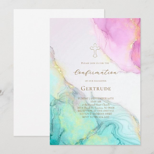 Invitation taches d'encre alcoolique Confirmation (Devant / Derrière)
