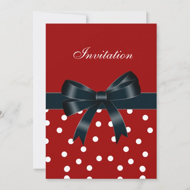 Invitation Taches Rouges Blanches Rubans Noirs (Devant)