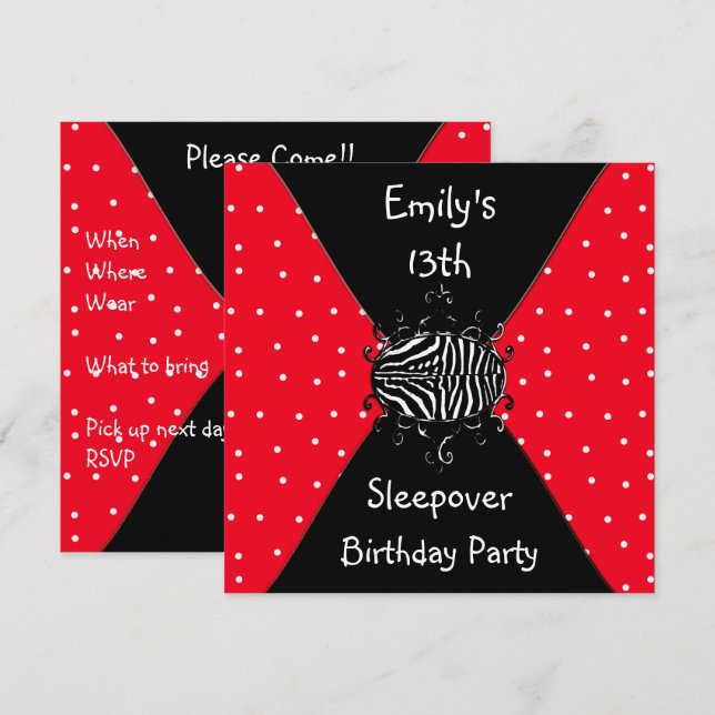 Invitation Taches rouges noires blanches 13e anniversaire Soi (Devant / Derrière)