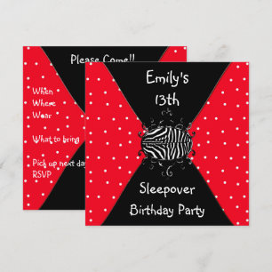 Invitation Taches Rouges Noires et Blanches Pyjama d'annivers