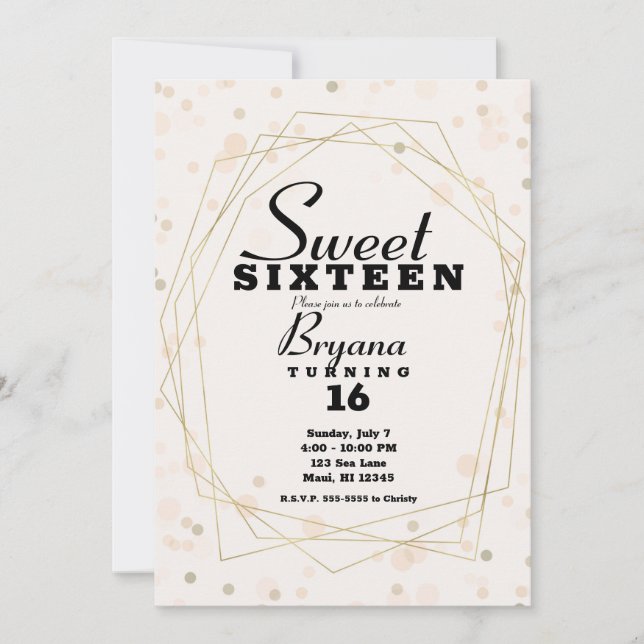 Invitation Taches Taupe Rose & Géométrique Moderne Or Sweet 1 (Devant)