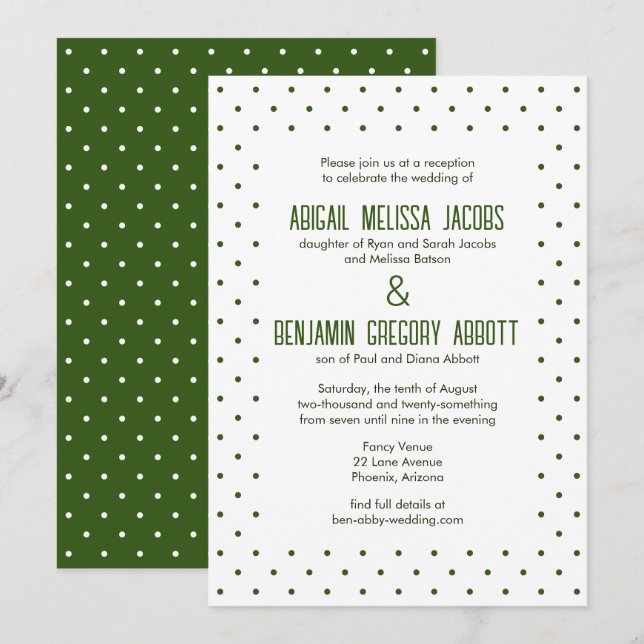 Invitation Taches vertes et blanches avec 2 ensembles Parents (Devant / Derrière)
